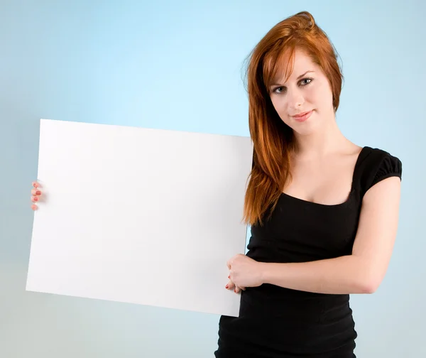 Woman Holding a Blank White Sign — Stock Photo, Image