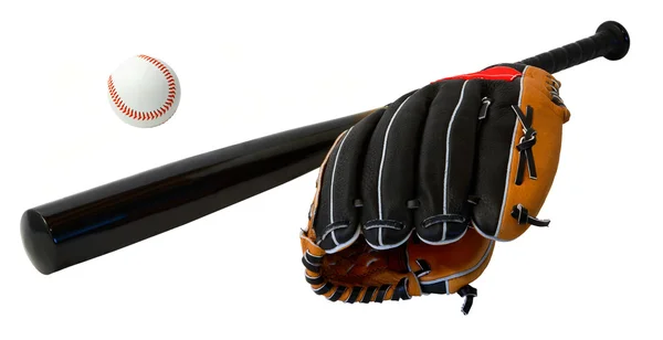 Baseball bat, míč a rukavice uspořádání — Stock fotografie
