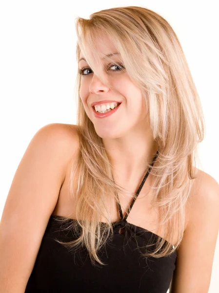 Usměvavá blondýnka izolovaných na bílém — Stock fotografie