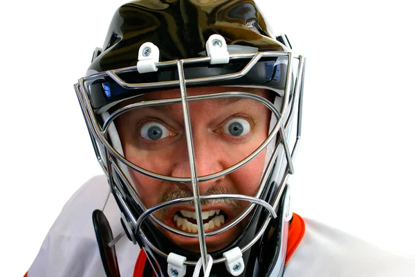 Gekke hockey keeper — Stockfoto