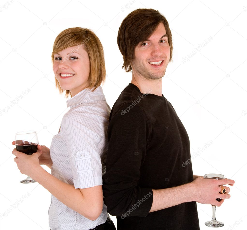 Young Couple Having Red Wine