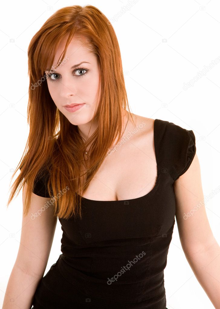 Beautiful Redhead Lady Isolated on White