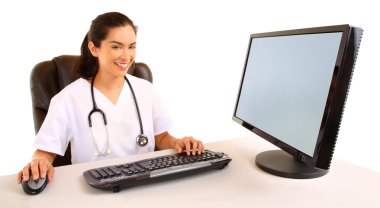 Nurse Sitting at her Desk clipart