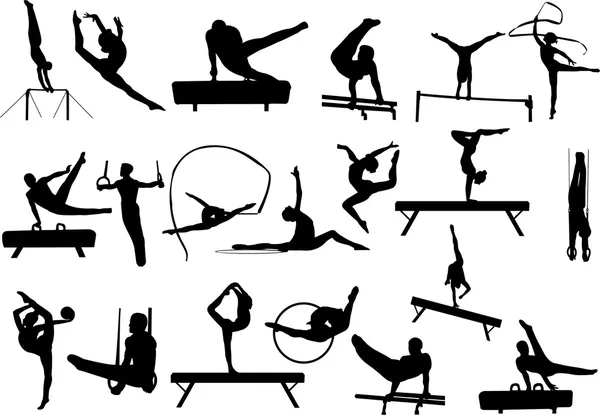 Gymnastics coleção silhuetas — Vetor de Stock