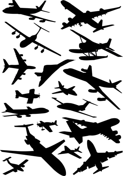 Vliegtuigen silhouetten — Stockvector