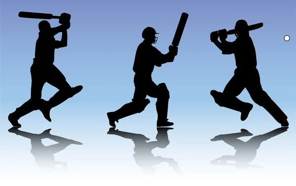 Kriket oyuncular silhouettes — Stok Vektör