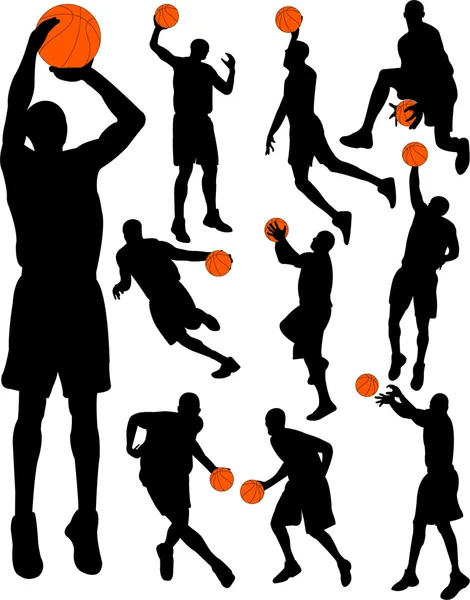 Баскетбол гравців силуети — стоковий вектор