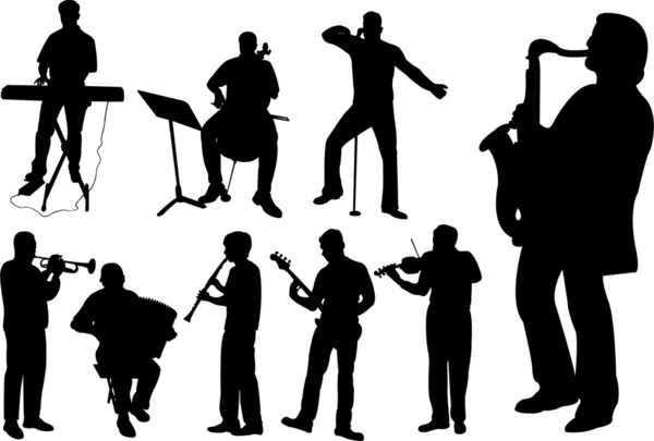 Silhouette dei musicisti — Vettoriale Stock