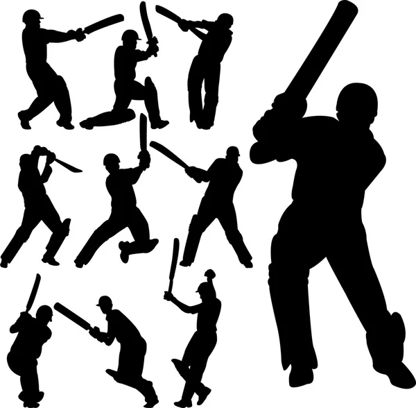Sílhuetas de jogadores de críquete — Vetor de Stock