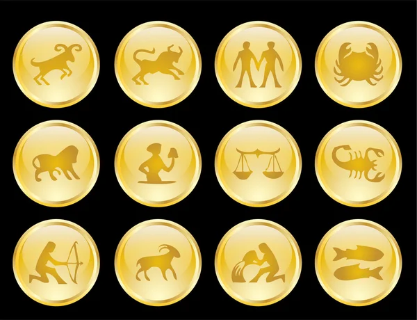 Gyllene zodiac knappar samling — Stock vektor