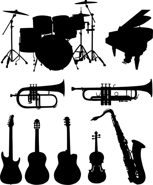 Instrumentos musicais silhuetas — Vetor de Stock