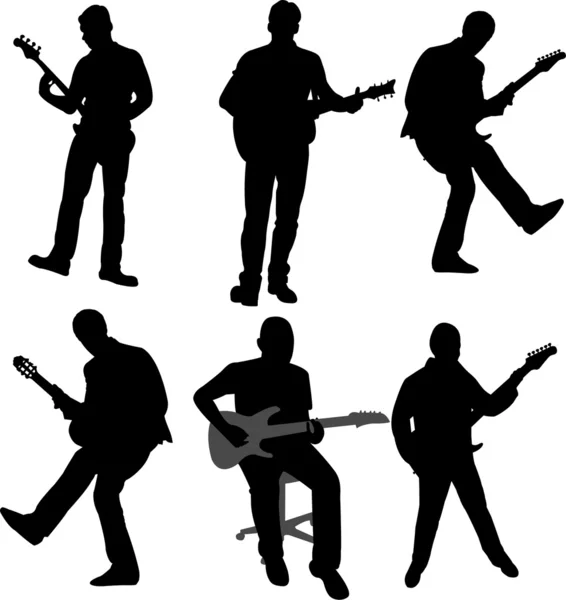 Gitaristler silhouettes — Stok Vektör