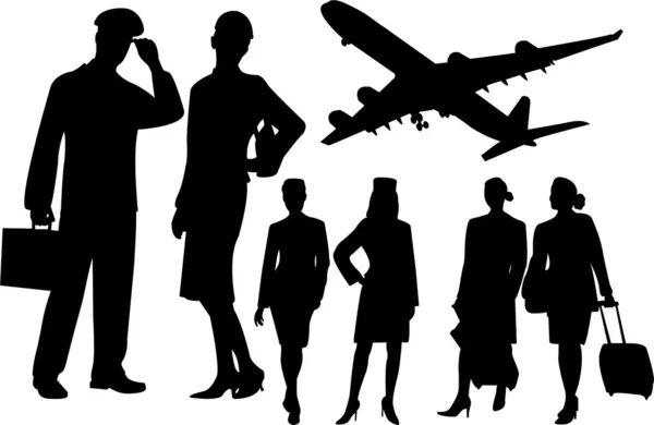 Stewardess and pilot silhouettes — Stock Vector