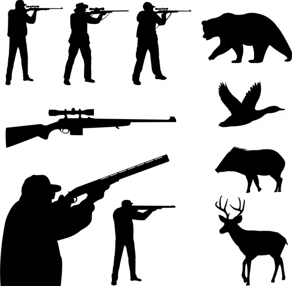 狩猟コレクション シルエット — ストックベクタ