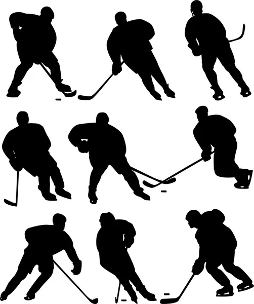 Jogadores de hóquei no gelo silhuetas — Vetor de Stock