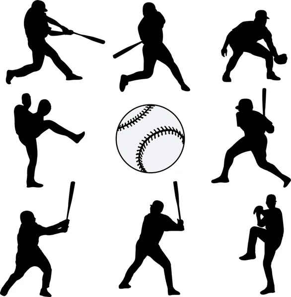 Jogadores de beisebol silhuetas — Vetor de Stock