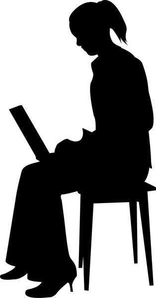 Femme assise avec ordinateur portable — Image vectorielle