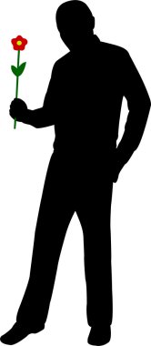 Romantic man holding flower clipart