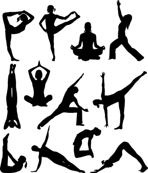 Yoga Poses silhuetas —  Vetores de Stock