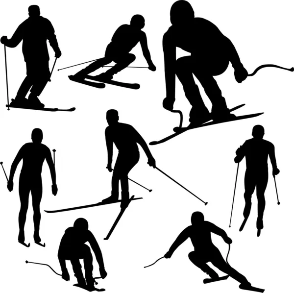 Силуэты лыжников — стоковый вектор