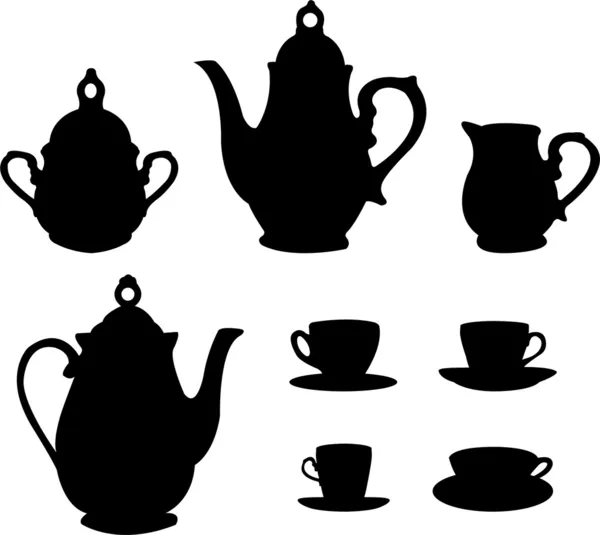 Tee- oder Kaffeeset Silhouetten — Stockvektor