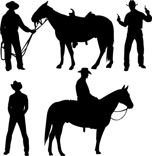 Silhuetas de cowboy — Vetor de Stock