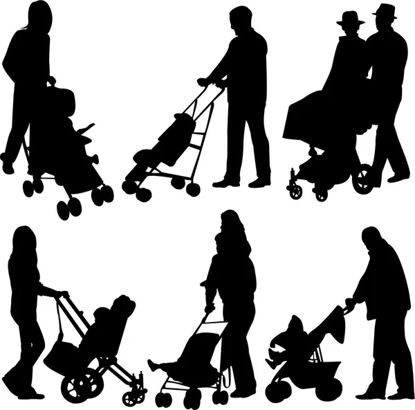 Mit Babys im Kinderwagen — Stockvektor