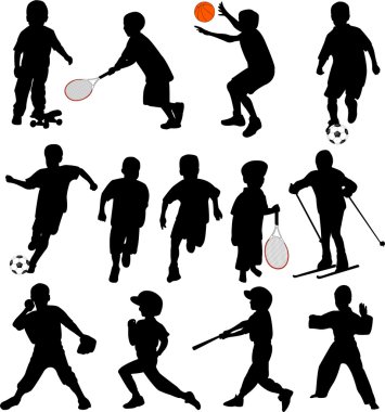 Sport kids silhouettes clipart