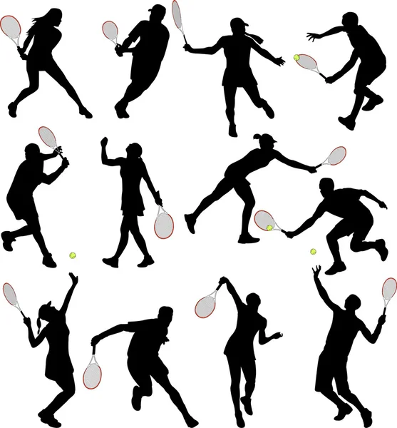 Sílhuetas de jogadores de tênis —  Vetores de Stock