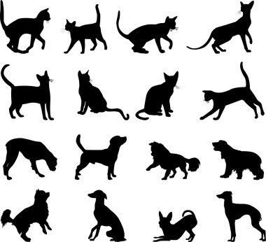 Cats and dogs silhouettes clipart