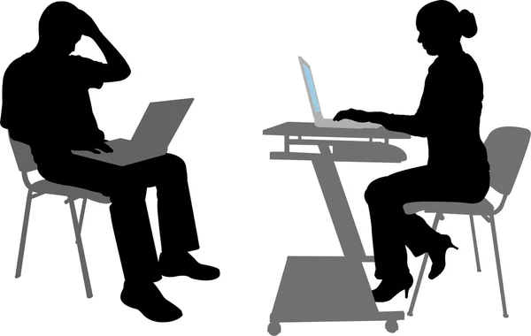 Erkek ve kadın ile dizüstü bilgisayarlar — Stok Vektör