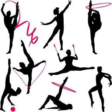 Rhythmic gymnastic silhouettes clipart