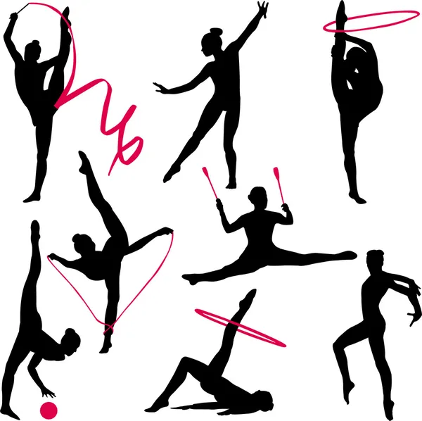 Silhouettes rythmiques de gymnastique — Image vectorielle