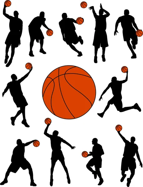 Jogadores de basquete silhuetas —  Vetores de Stock