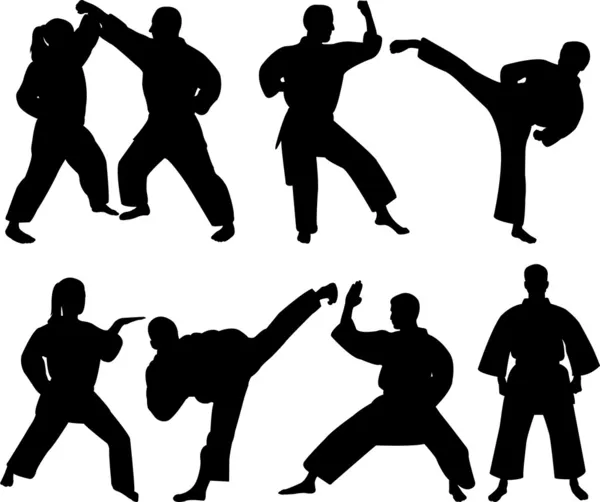 Combattants karaté silhouettes — Image vectorielle