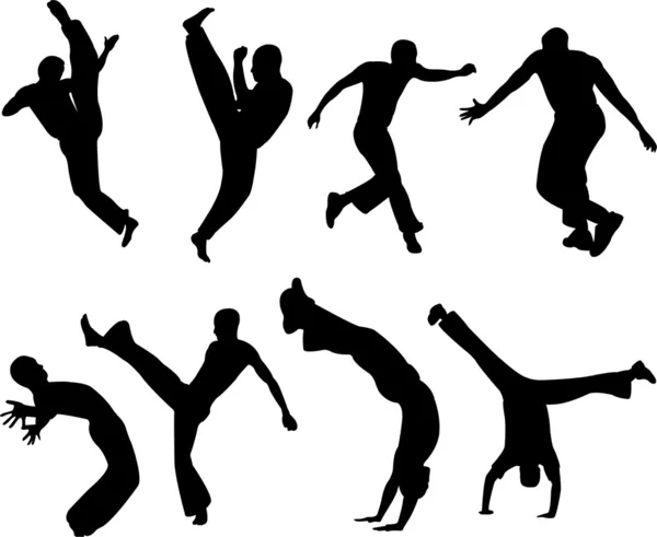 Capoeira savaşçısı silhouettes — Stok Vektör