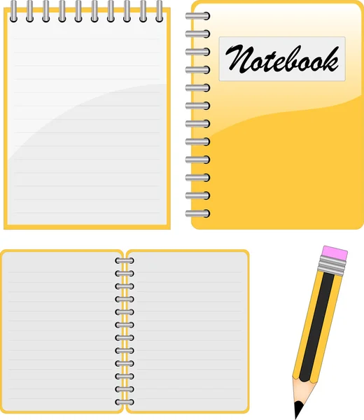 Caderno, bloco de notas e lápis — Vetor de Stock