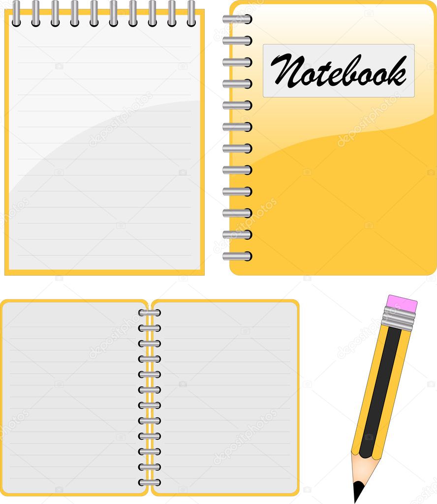 Notebook, notepad and pencil