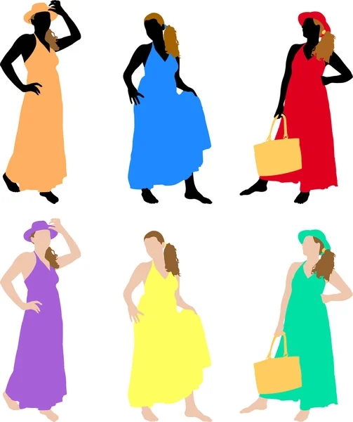 Mujer en vestido de verano — Vector de stock