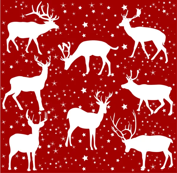 Cervi di Natale sullo sfondo rosso — Vettoriale Stock