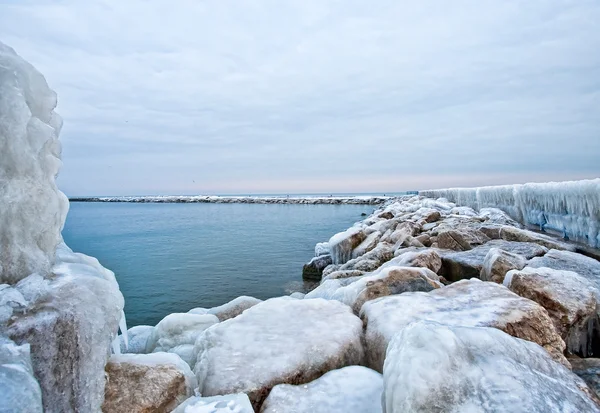 Frozen Lake Michigan Pier — Stock Photo, Image