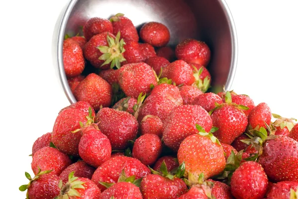 Frische Erdbeeren schwappen aus Schüssel — Stockfoto