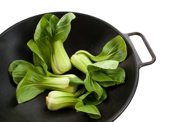 Bok Choy in a Wok — Stock Photo, Image
