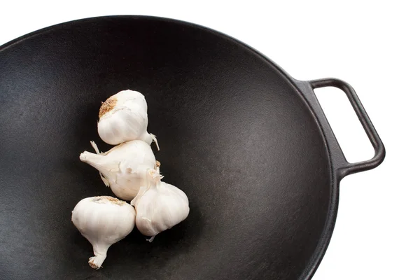 Garlic in Wok — Stock Photo, Image