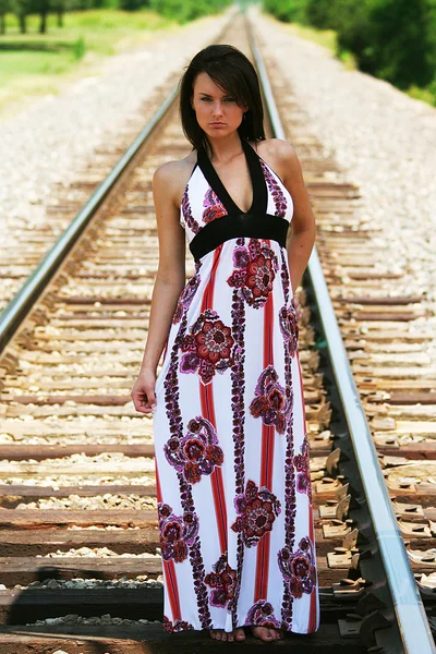 Model on Train Tracks — Stock Photo, Image