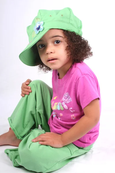 Dívka v zeleném klobouku Stock Snímky