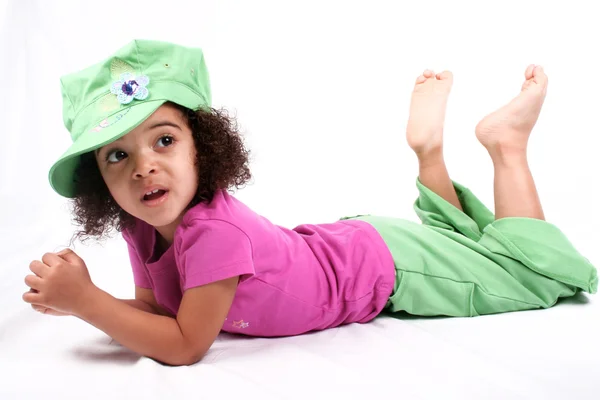 Девушка в зелёной шляпе Стоковое Фото