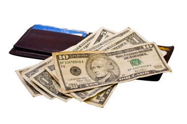 Small pile of American money on a wallet clipart