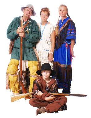 Family of mountain fur trappers clipart