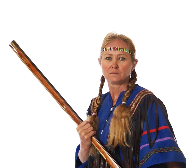 Pioneer woman with rifle — Stock Photo, Image
